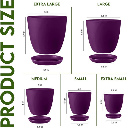 Plastic pots /Pack of five different sizes